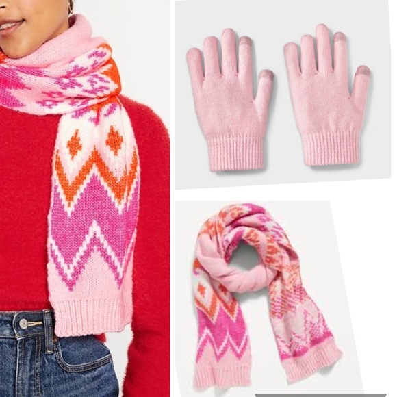 Old Navy Accessories - Old Navy Pink and Orange Scarf and Pink Gloves Set
